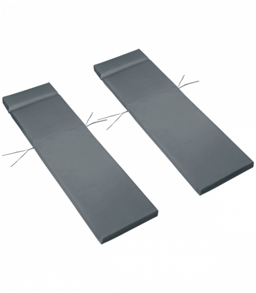 Set of 2 Lounger Cushions Deep Seat Patio Cushions with Ties Dark Grey