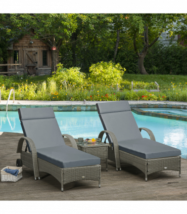 Set of 2 Lounger Cushions Deep Seat Patio Cushions with Ties Dark Grey
