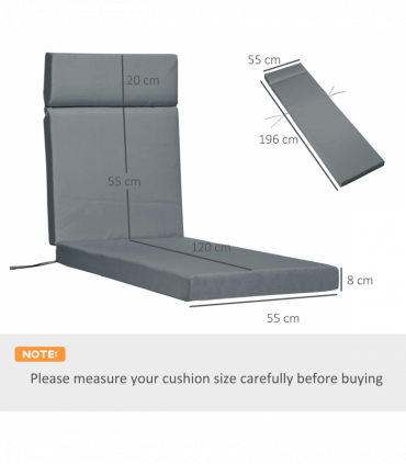 Set of 2 Lounger Cushions Deep Seat Patio Cushions with Ties Dark Grey