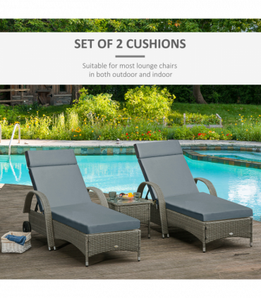 Set of 2 Lounger Cushions Deep Seat Patio Cushions with Ties Dark Grey