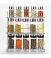 Vinsani Spice Rack 3 Tiers - Kitchen Shelf Organiser for Jars Bottles Space Saving Storage - Free Standing - Silver
