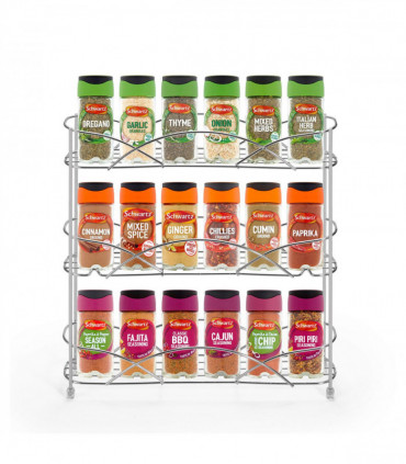 Vinsani Spice Rack 3 Tiers - Kitchen Shelf Organiser for Jars Bottles Space Saving Storage - Free Standing - Silver