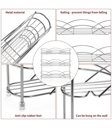 Vinsani Spice Rack 3 Tiers - Kitchen Shelf Organiser for Jars Bottles Space Saving Storage - Free Standing - Silver