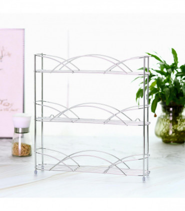 Vinsani Spice Rack 3 Tiers - Kitchen Shelf Organiser for Jars Bottles Space Saving Storage - Free Standing - Silver