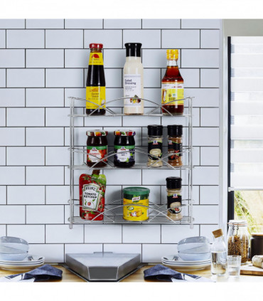 Vinsani Spice Rack 3 Tiers - Kitchen Shelf Organiser for Jars Bottles Space Saving Storage - Free Standing - Silver