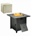Square Propane Gas Fire Pit Table Rattan Smokeless Patio Heater Lava Rocks & Lid
