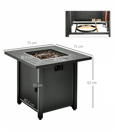 Square Propane Gas Fire Pit Table Rattan Smokeless Patio Heater Lava Rocks & Lid