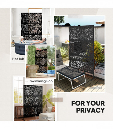 Stylish Black Bamboo Privacy Screen - Outdoor Steel Frame Divider