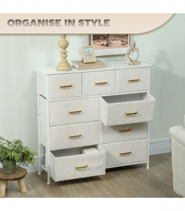 Stylish Cream White Storage Unit with Nine Drawers and Durable Steel Frame