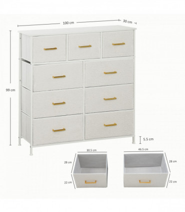 Stylish Cream White Storage Unit with Nine Drawers and Durable Steel Frame
