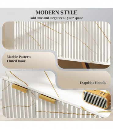 Stylish Marble Pattern TV Stand - Ample Storage & Support - Black Cabinet