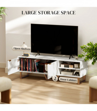 Stylish Marble Pattern TV Stand - Ample Storage & Support - Black Cabinet
