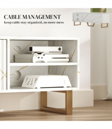 Stylish Marble Pattern TV Stand - Ample Storage & Support - Black Cabinet