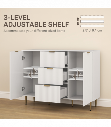 Stylish White Storage Cabinet with Adjustable Shelf & TV Stand Functionality