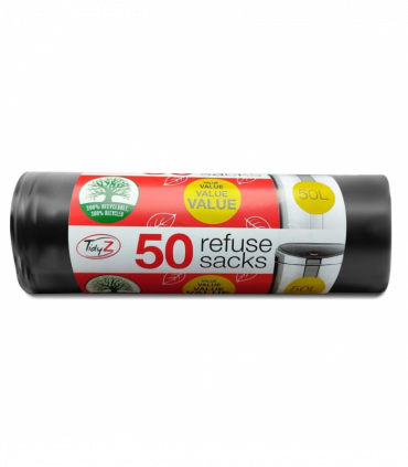 Tidyz 50 Black Refuse Sacks Bin Bags, 50L