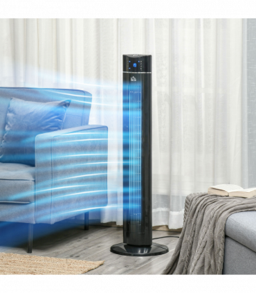 Tower Fan Cooling 3 Speed, 8h Timer, Oscillating, LED Panel, Black w/ RC