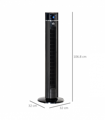 Tower Fan Cooling 3 Speed, 8h Timer, Oscillating, LED Panel, Black w/ RC