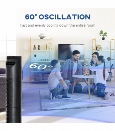 Tower Fan Cooling 3 Speed, 8h Timer, Oscillating, LED Panel, Black w/ RC