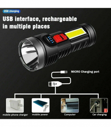 USB Rechargeable LED Flashlight 4-Modes Camping Hiking Torch Work Light