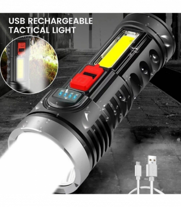 USB Rechargeable LED Flashlight 4-Modes Camping Hiking Torch Work Light