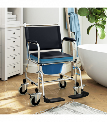 Versatile Commode Shower Chair Wheelchair with Footrest for Comfort