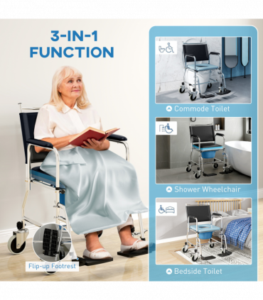 Versatile Commode Shower Chair Wheelchair with Footrest for Comfort