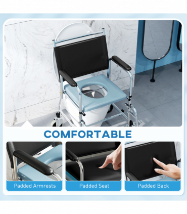Versatile Commode Shower Chair Wheelchair with Footrest for Comfort