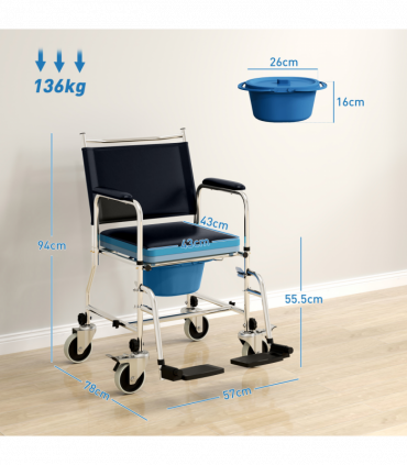 Versatile Commode Shower Chair Wheelchair with Footrest for Comfort