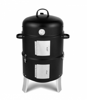 Vertical Steel Charcoal Smoker, Heavy Duty Double Layer Round BBQ Grill for Outdoor Cooking, Black