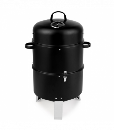 Vertical Steel Charcoal Smoker, Heavy Duty Double Layer Round BBQ Grill for Outdoor Cooking, Black