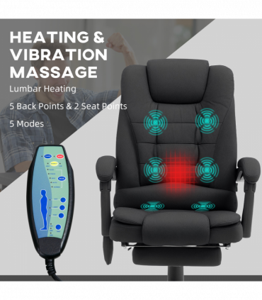 Vinsetto Ergonomic Heated 6 Points Vibration Massage Office Chair Black