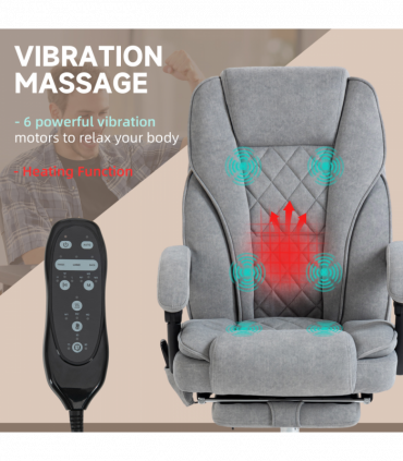 Vinsetto Massage Office Chair, Heated Reclining Desk Chair, Grey
