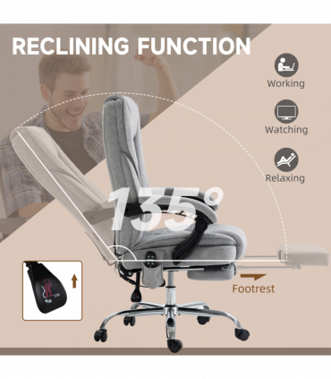 Vinsetto Massage Office Chair, Heated Reclining Desk Chair, Grey