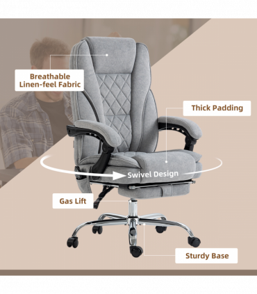 Vinsetto Massage Office Chair, Heated Reclining Desk Chair, Grey