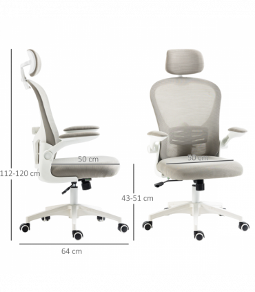 Vinsetto Mesh Office Chair with Headrest, 4D Lumbar Support, Flip-up Arm