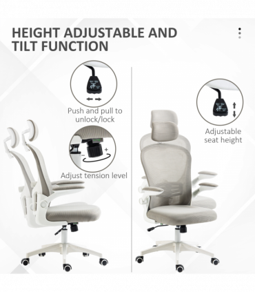 Vinsetto Mesh Office Chair with Headrest, 4D Lumbar Support, Flip-up Arm