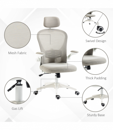 Vinsetto Mesh Office Chair with Headrest, 4D Lumbar Support, Flip-up Arm
