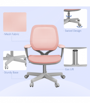 Vinsetto Office Chair, 360° Swivel Desk Chair with Security Wheels, Pink