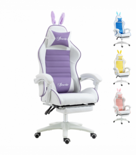 Vinsetto Racing Style Gaming Chair with Footrest Removable Rabbit Ears, Purple