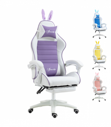 Vinsetto Racing Style Gaming Chair with Footrest Removable Rabbit Ears, Purple