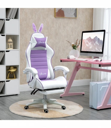 Vinsetto Racing Style Gaming Chair with Footrest Removable Rabbit Ears, Purple