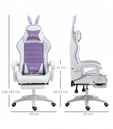 Vinsetto Racing Style Gaming Chair with Footrest Removable Rabbit Ears, Purple