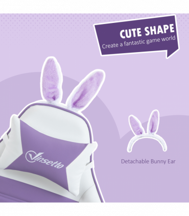 Vinsetto Racing Style Gaming Chair with Footrest Removable Rabbit Ears, Purple