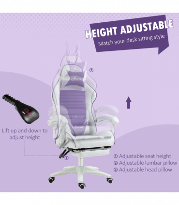 Vinsetto Racing Style Gaming Chair with Footrest Removable Rabbit Ears, Purple