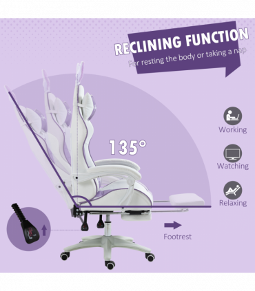 Vinsetto Racing Style Gaming Chair with Footrest Removable Rabbit Ears, Purple