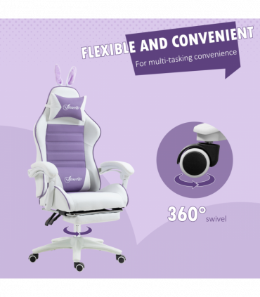 Vinsetto Racing Style Gaming Chair with Footrest Removable Rabbit Ears, Purple