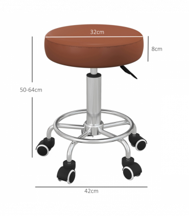 Vinsetto Round PU leather Salon Beautician Stool Adjustable Height, Brown