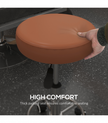 Vinsetto Round PU leather Salon Beautician Stool Adjustable Height, Brown
