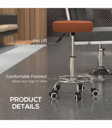 Vinsetto Round PU leather Salon Beautician Stool Adjustable Height, Brown
