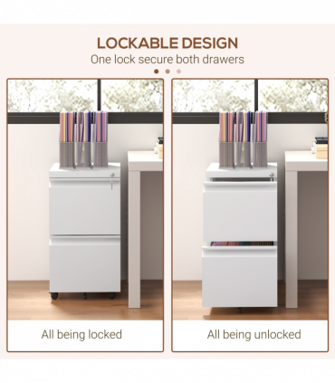 Vinsetto Steel File Cabinet with Lock Hanging Bar for Letter A4 Legal Size White